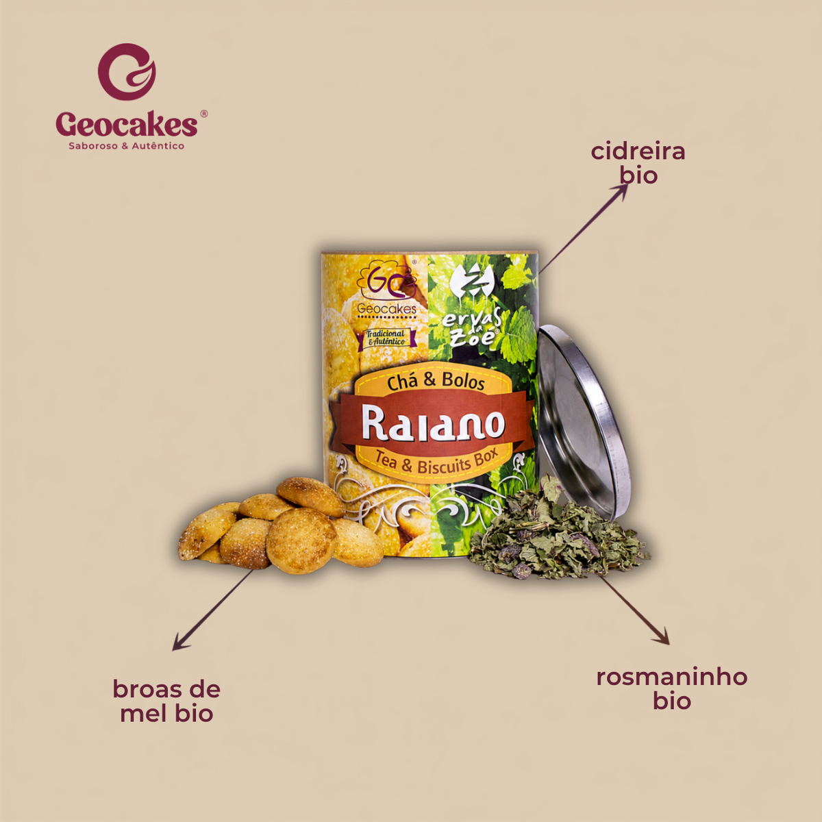 RAIANO Bio – Kräutertee und Honigplätzchen in der Öko-Dose | Geocakes