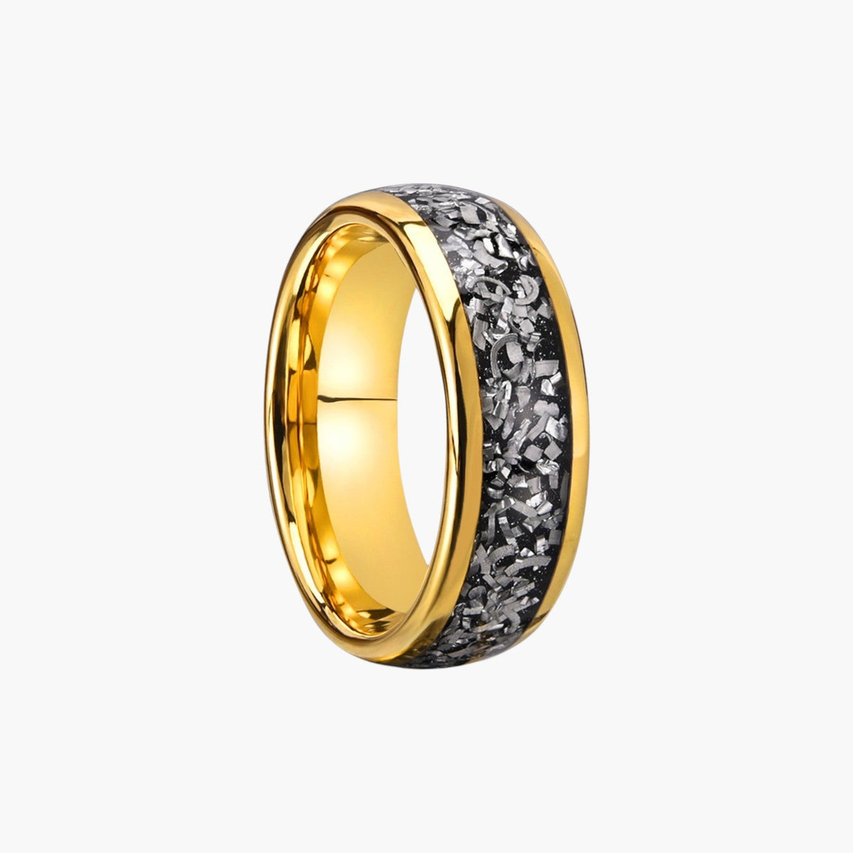 Anillo de Meteorito con Incrustaciones de Acero de Tungsteno
