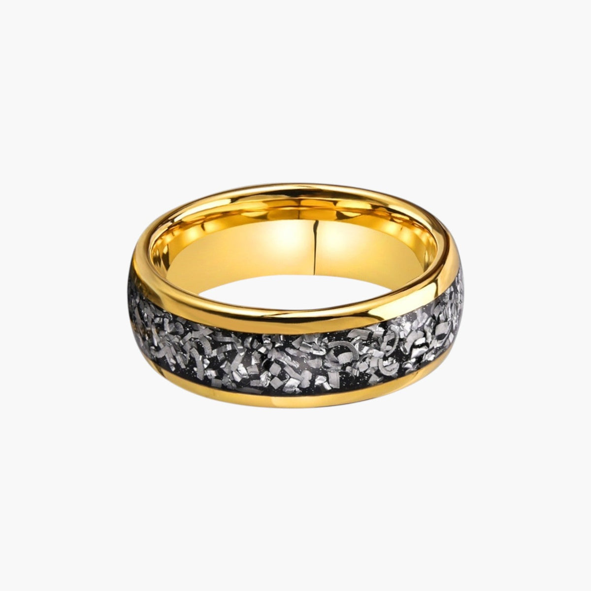 Anillo de Meteorito con Incrustaciones de Acero de Tungsteno