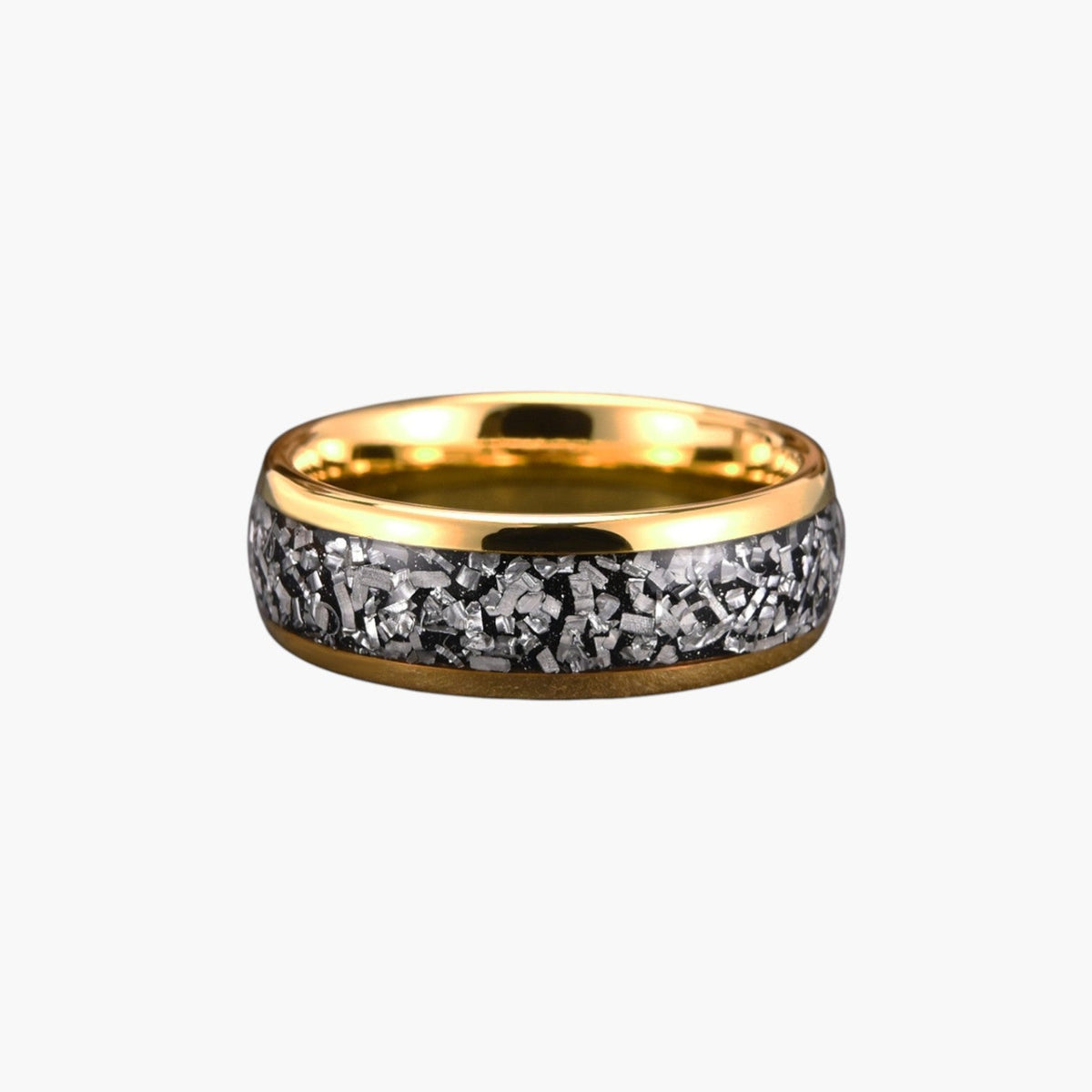 Anillo de Meteorito con Incrustaciones de Acero de Tungsteno
