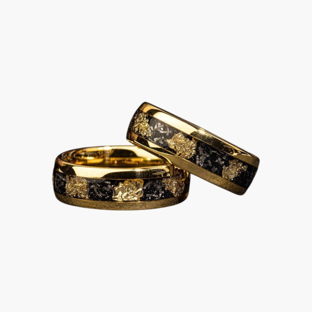 Anel Dourado Estrelado em Aço Inoxidável
