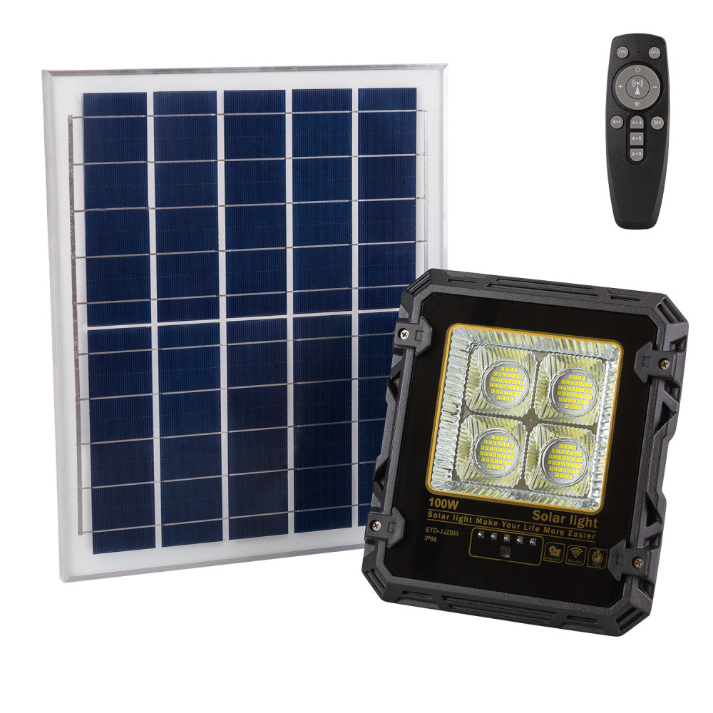 Holofote 100W com Painel Solar Controle Remoto IP65 [1916-FLSOL-100W-CW]
