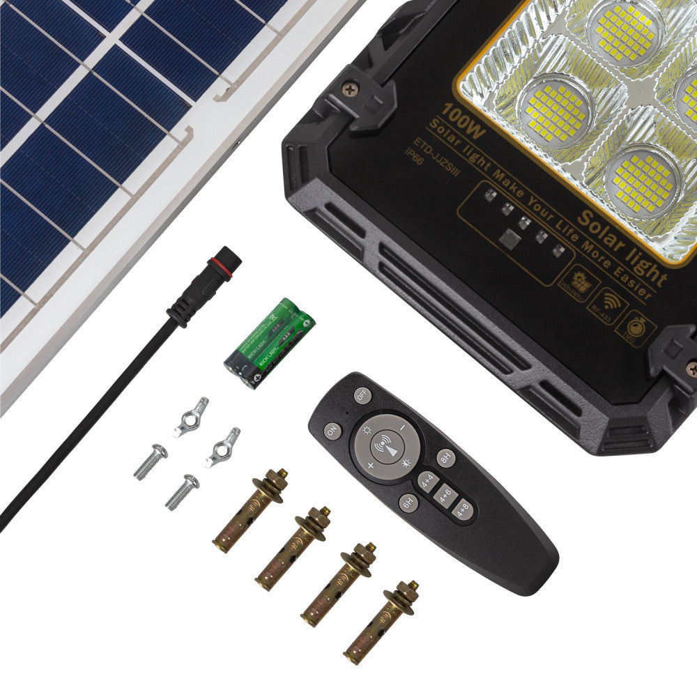 Holofote 100W com Painel Solar Controle Remoto IP65 [1916-FLSOL-100W-CW]