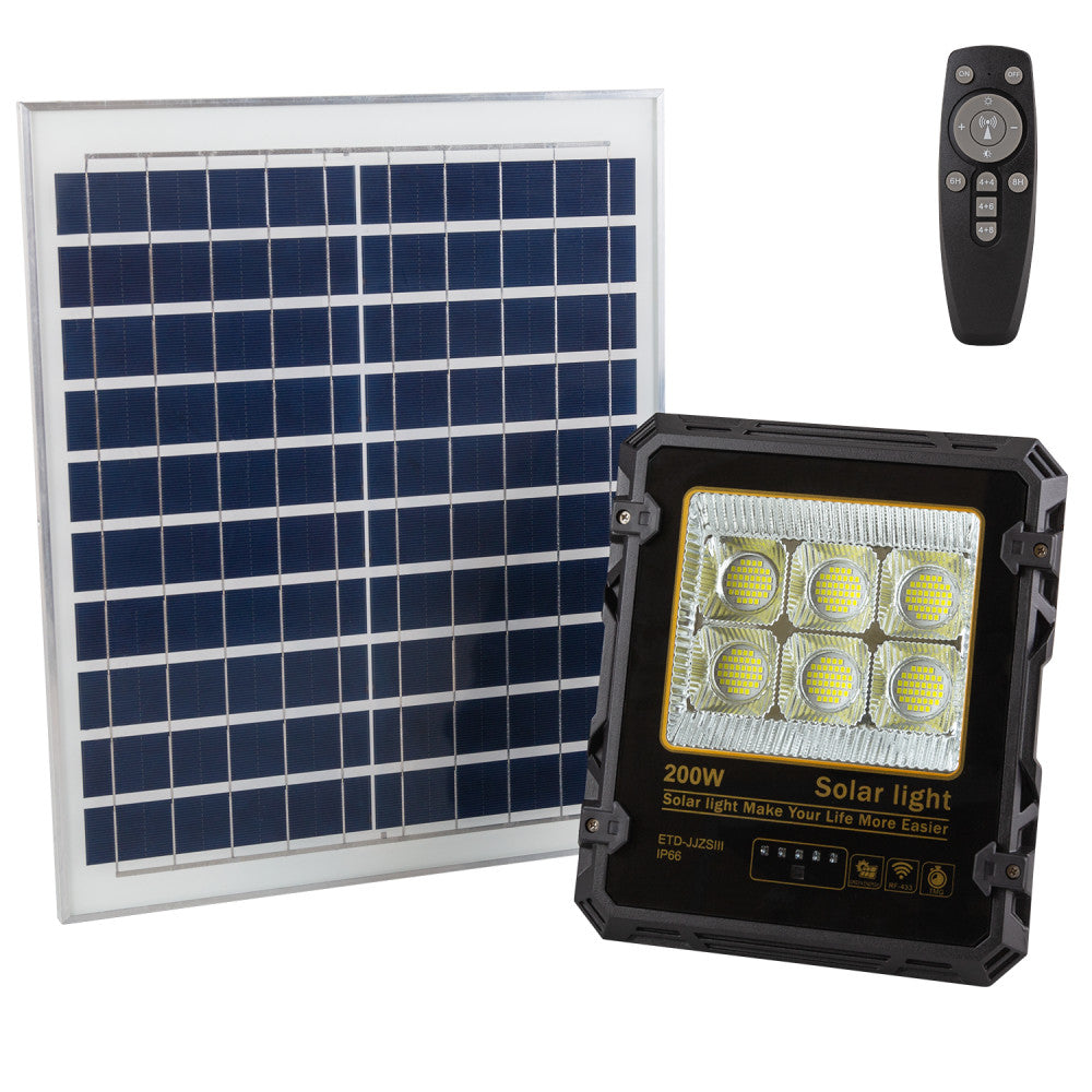 Foco 200W con Panel Solar Control Remoto IP65 [1916-FLSOL-200W-CW]