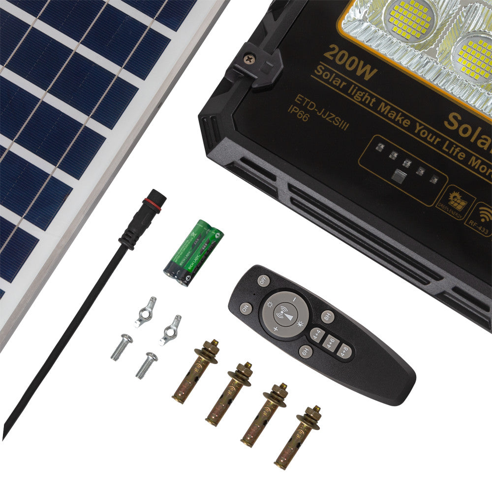Foco 200W con Panel Solar Control Remoto IP65 [1916-FLSOL-200W-CW]