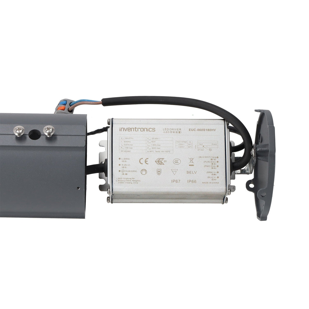 Luminária LED de rua 60W Philips Luxeon SMD 3030 160 lm/W, driver Inventronics, IP65, 120°, 5000K