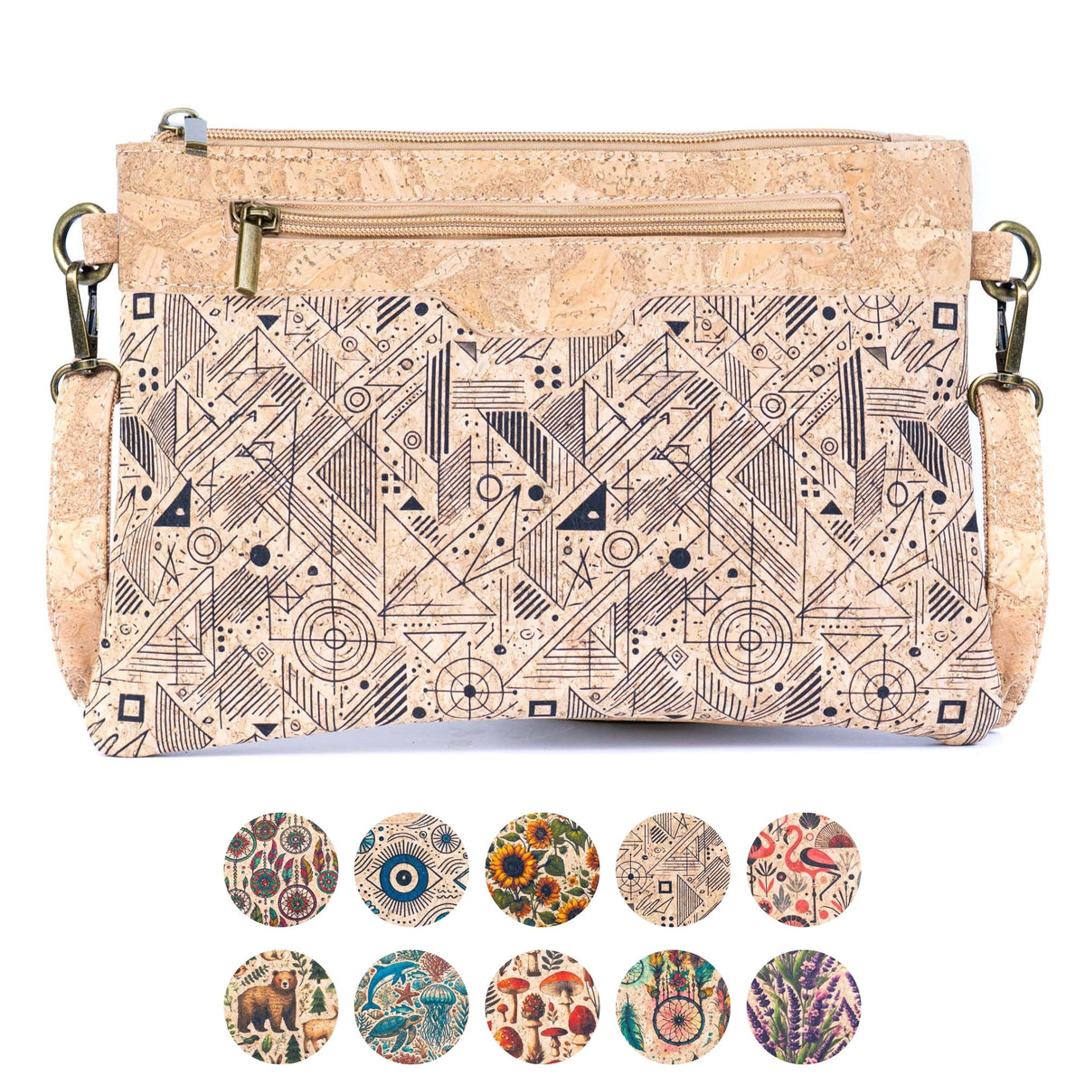 Printed Natural Cork Crossbody Bag & Clutch BAG-2393