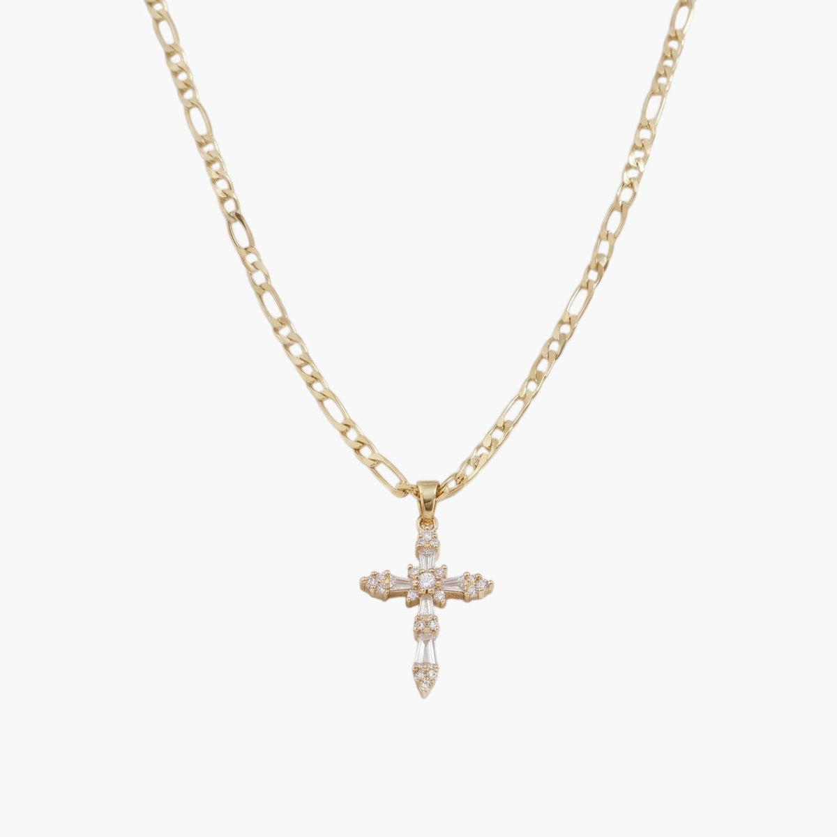 Colar de Corrente Fígaro com Cruz Cravejada