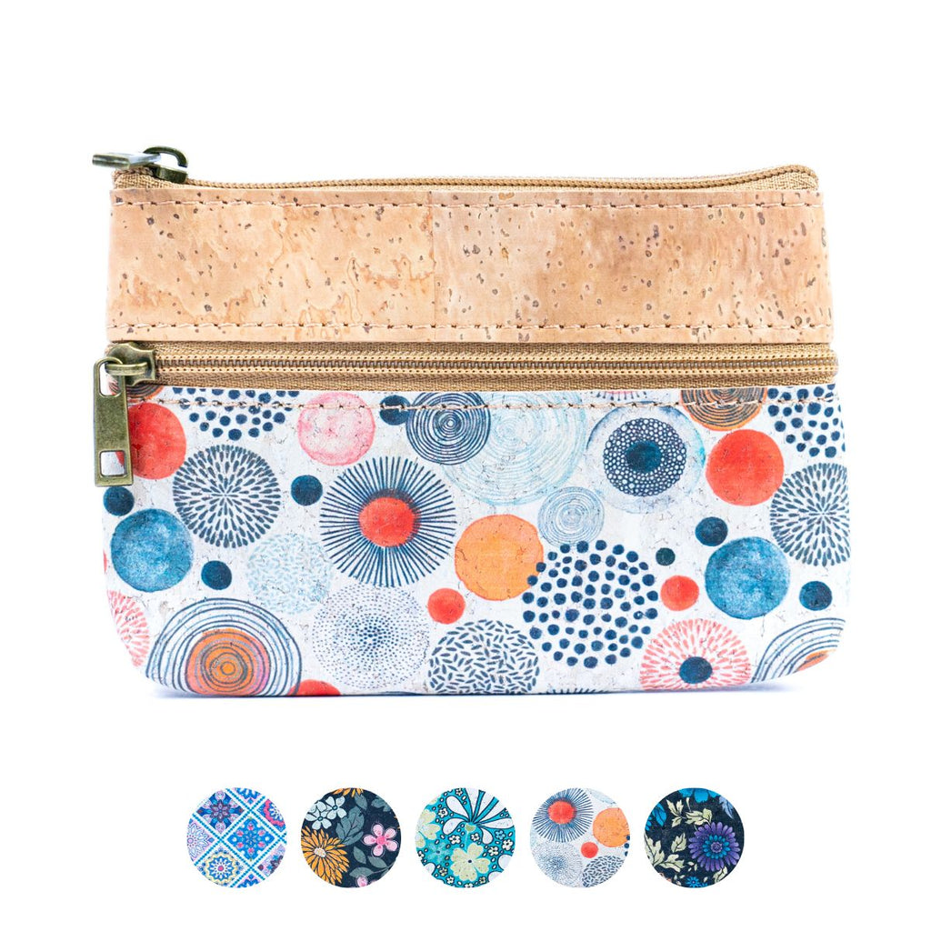 Triple Zip Cork Coin Purse BAG-2325