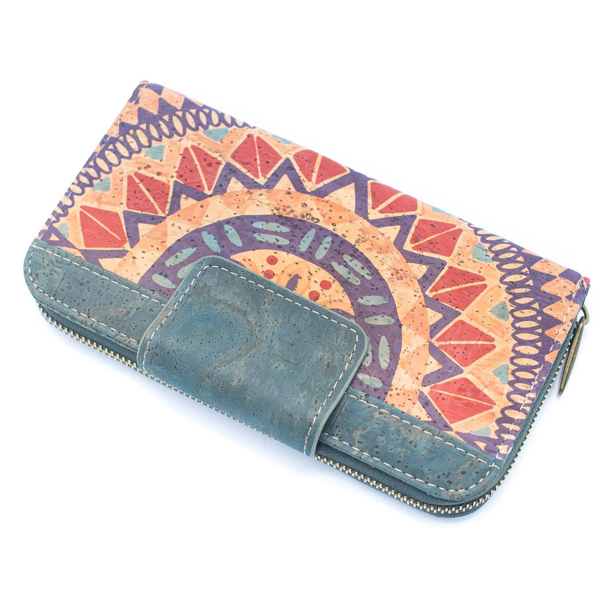 Turquoise Color cork bifold Ladies Pattern Cork Wallet BAG-2089