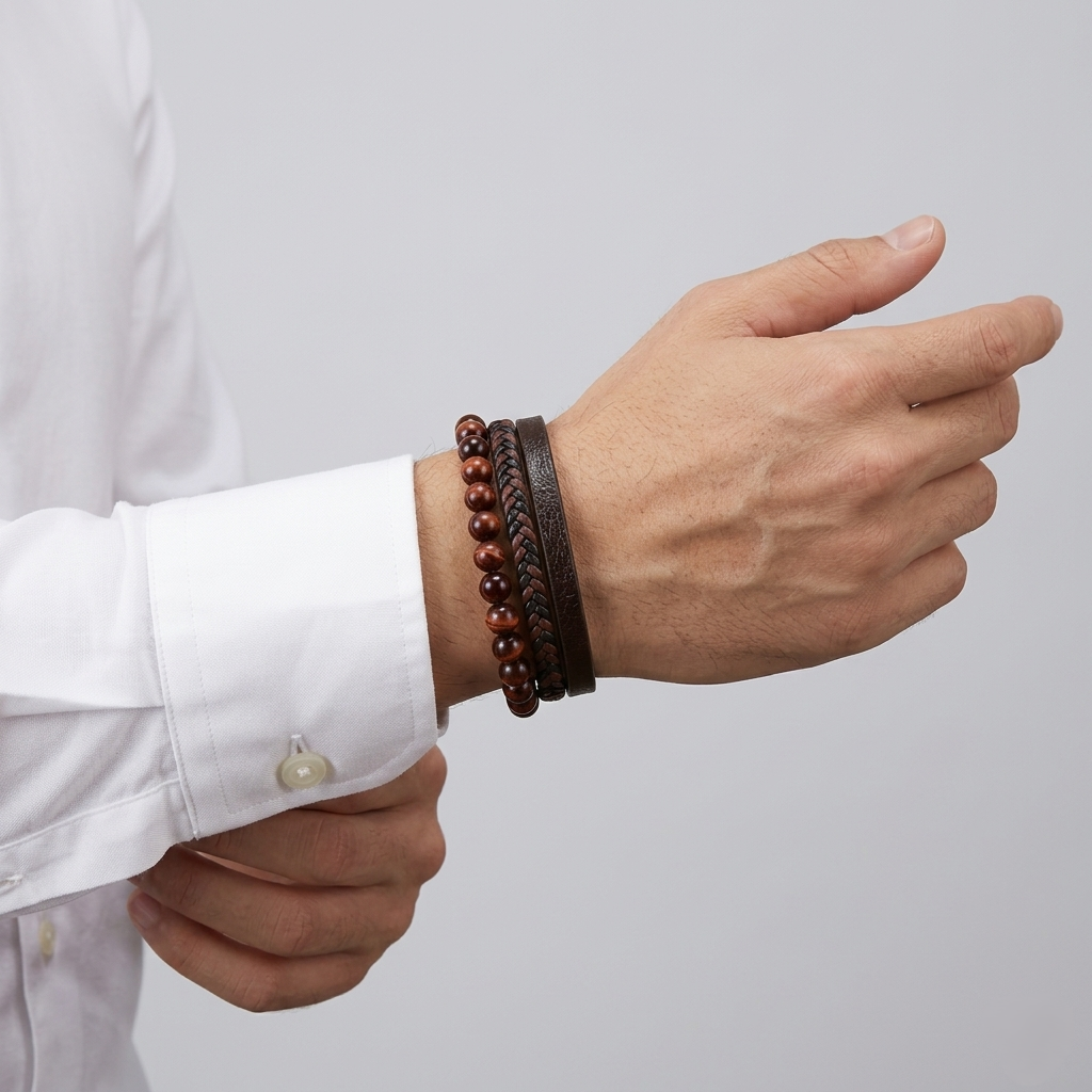 Armband aus Leder und Naturstein