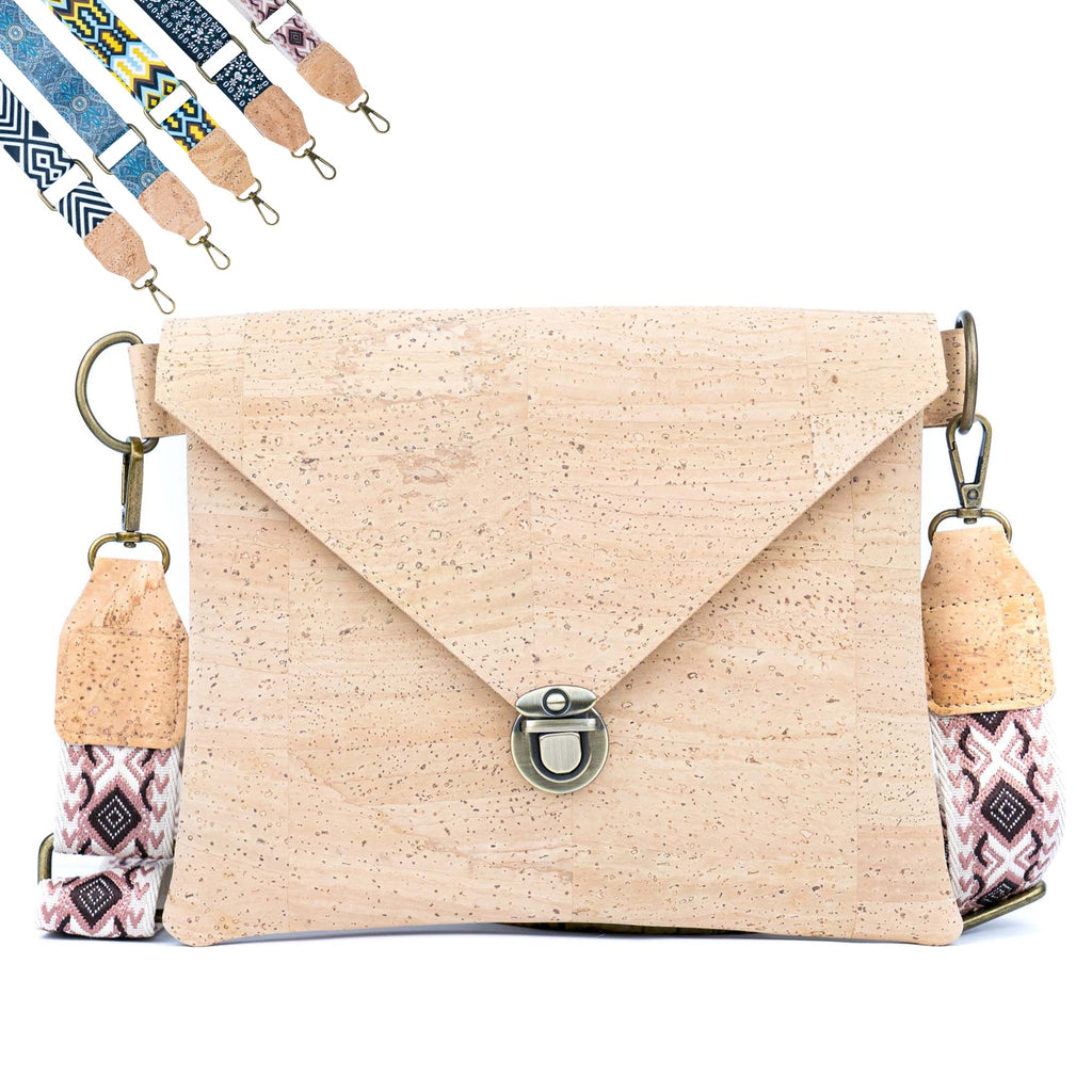 Cork Envelope Crossbody Bag with Interchangeable Strap - Vegan Clutch BAGP-354