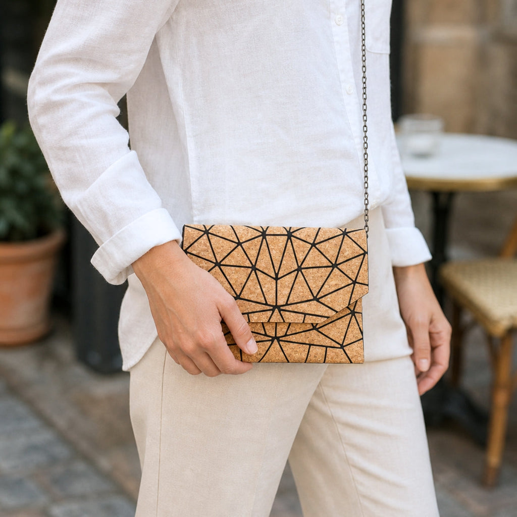 Geometrische Ketten-Umhängetasche aus Kork BAG-2069