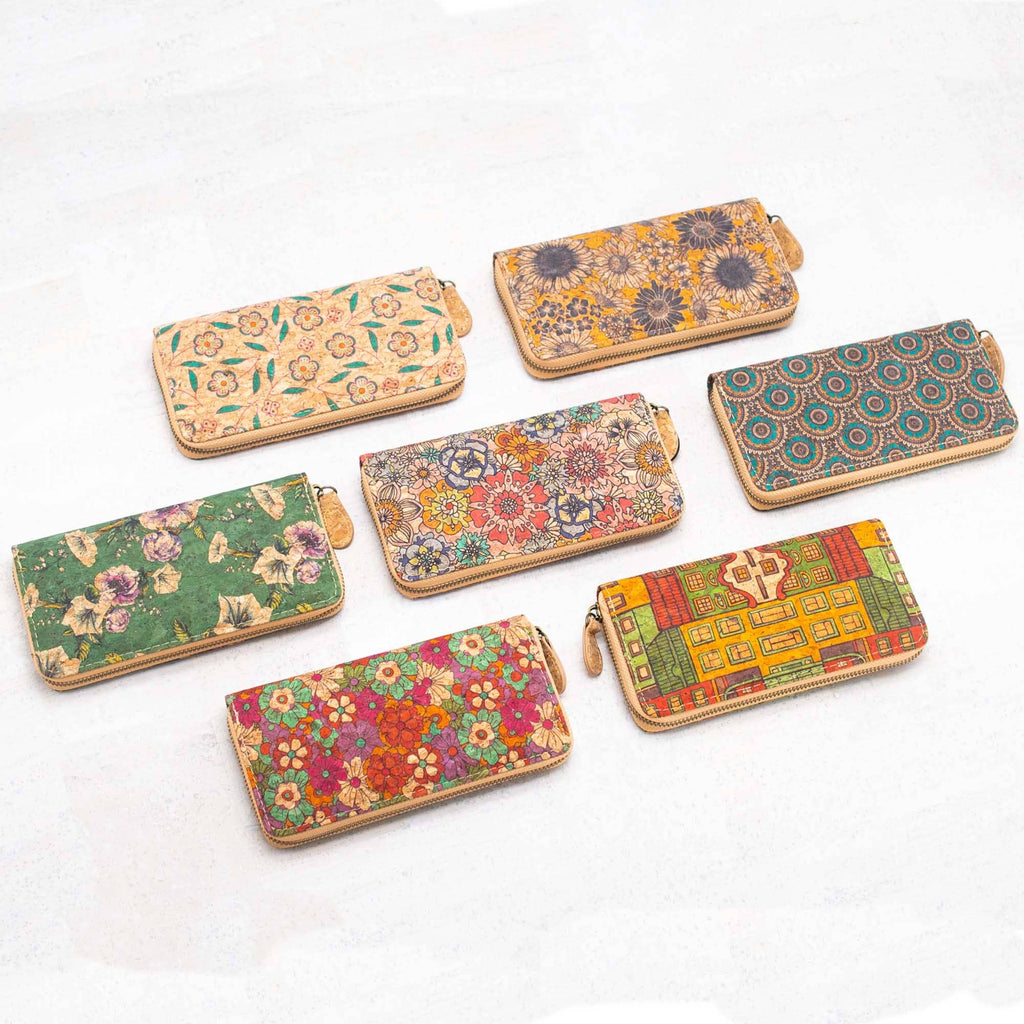 Various patterns natural cork women zipper card wallet- Vegan Cork Wallet BAG-2216
