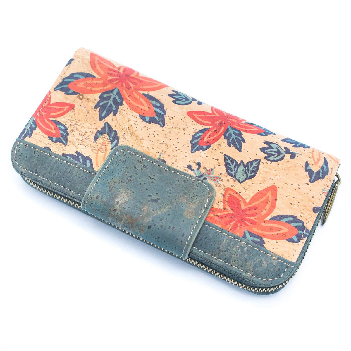 Turquoise Color cork bifold Ladies Pattern Cork Wallet BAG-2089
