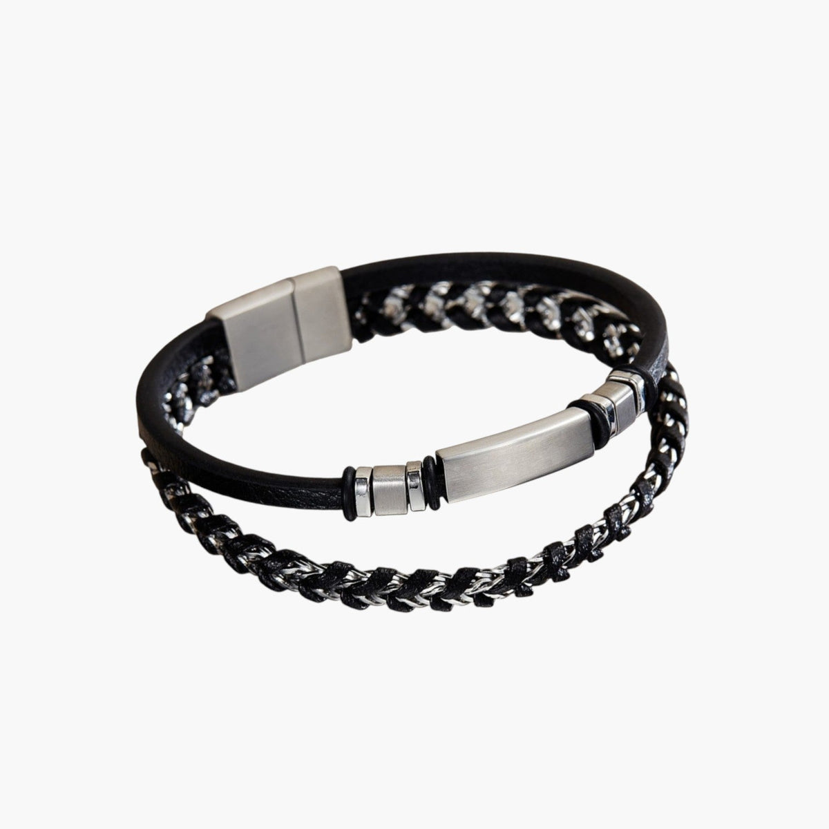 Pulseira de Couro e Aço Inoxidável