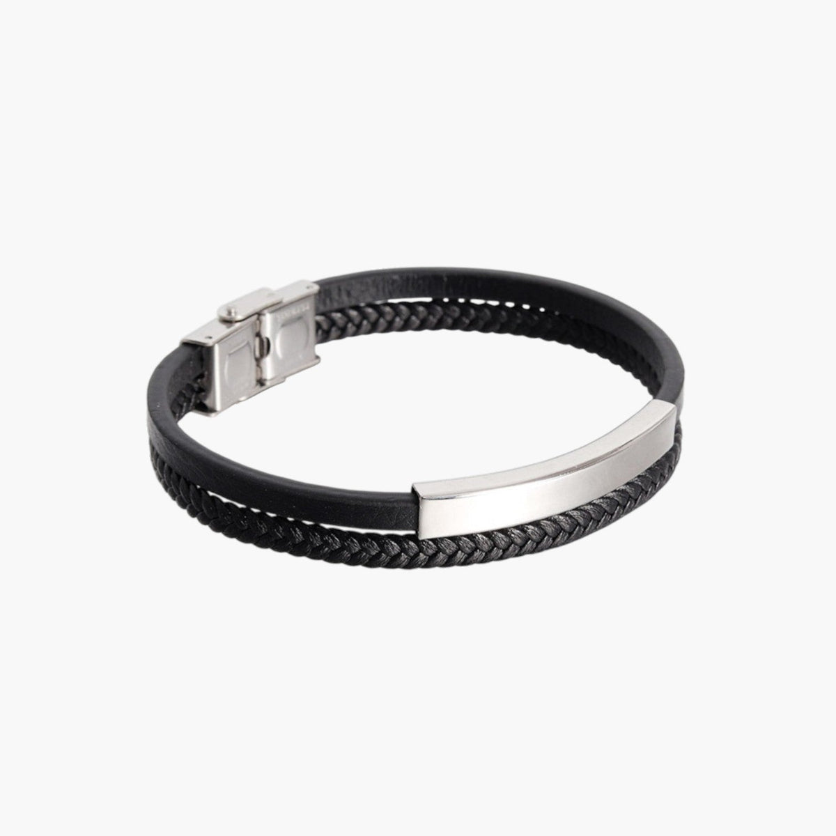 Pulseira de Couro e Aço Inoxidável