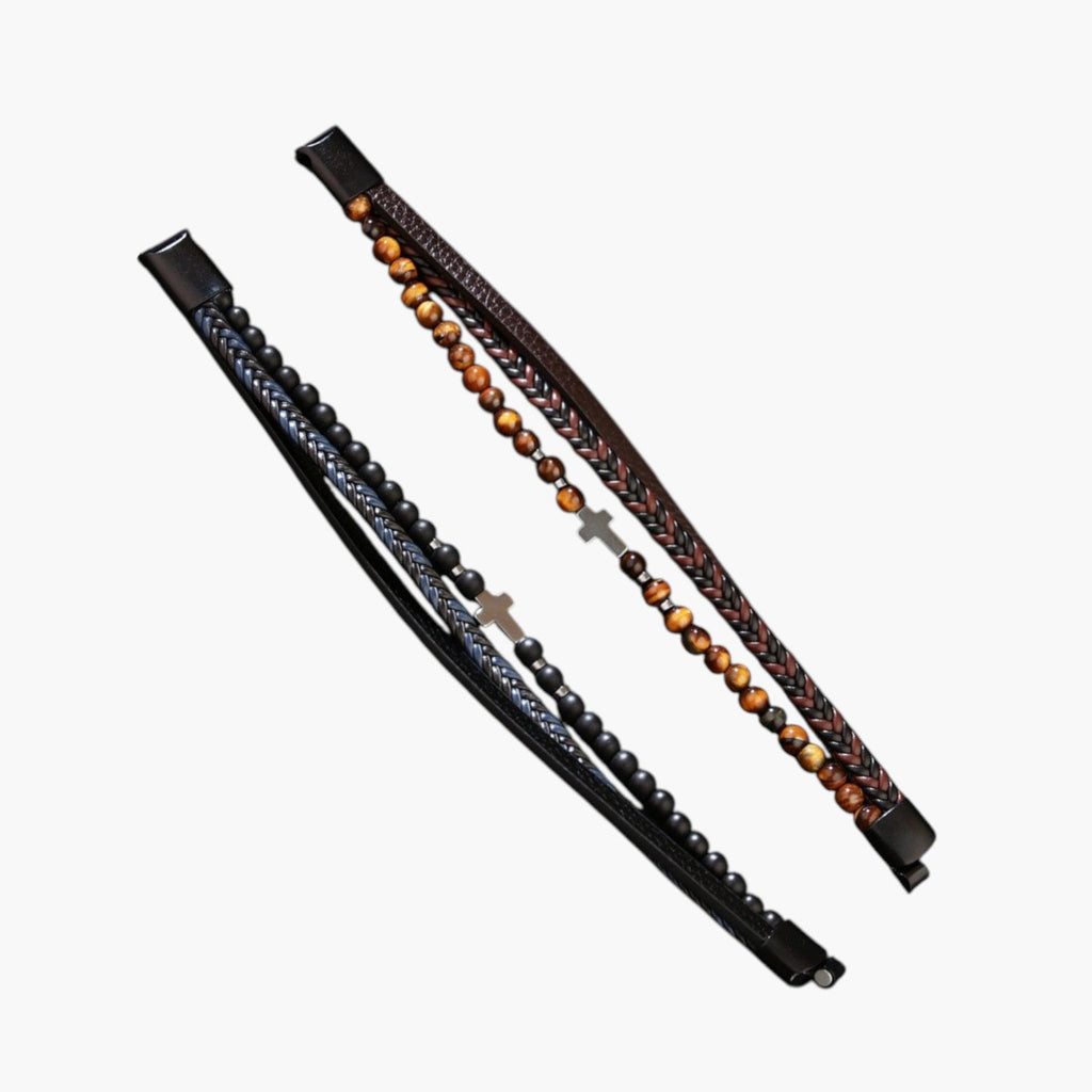 Leder- und Natursteinarmband