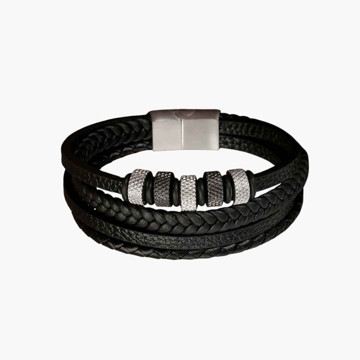 Pulseira de Couro e Aço Inoxidável
