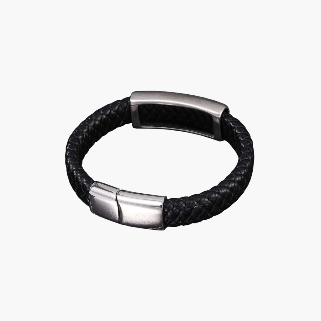 Pulseira de Couro e Aço Inoxidável