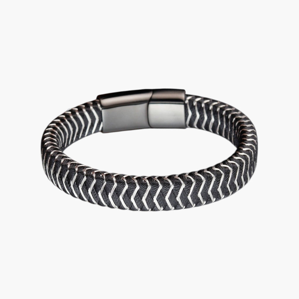 Pulseira de Couro e Aço Inoxidável