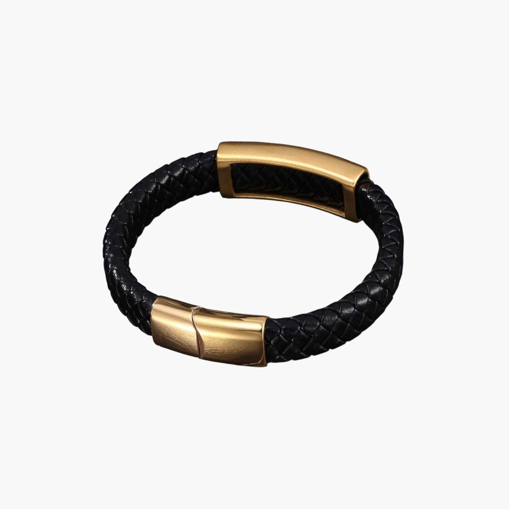 Pulseira de Couro e Aço Inoxidável
