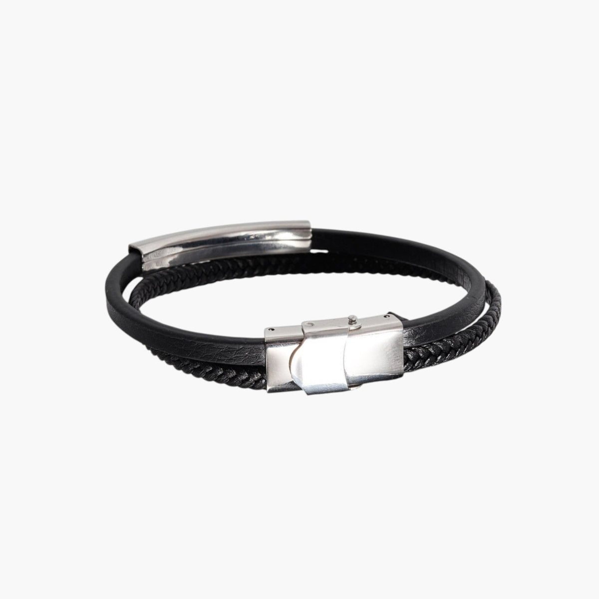 Pulseira de Couro e Aço Inoxidável