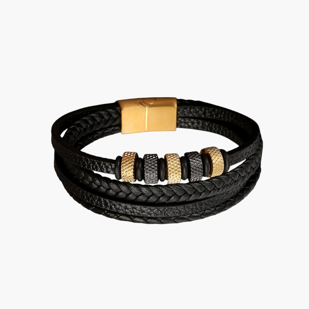 Leder- und Edelstahlarmband