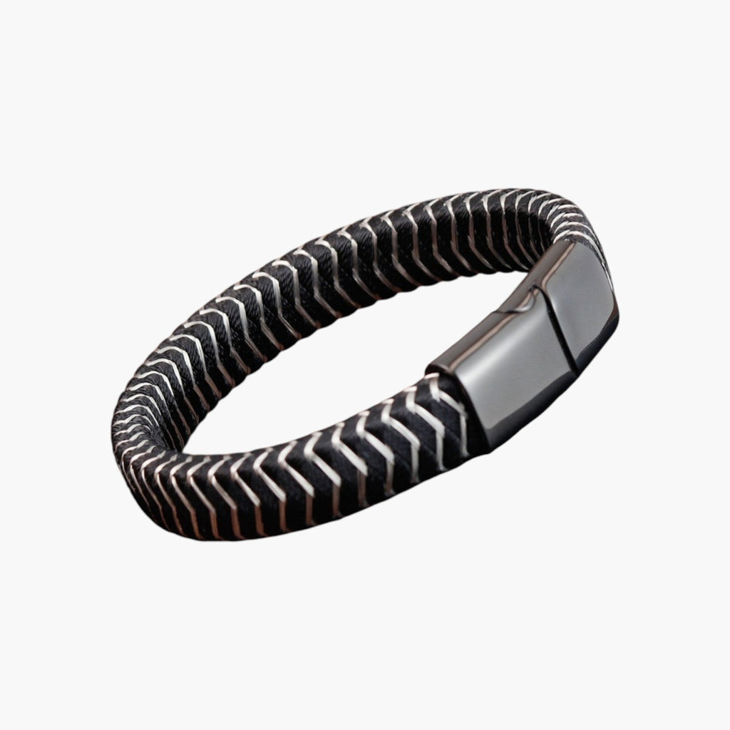 Pulseira de Couro e Aço Inoxidável