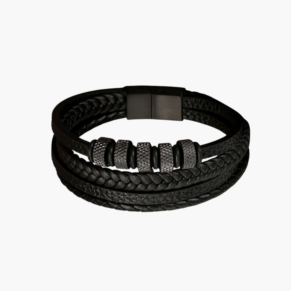 Pulseira de Couro e Aço Inoxidável