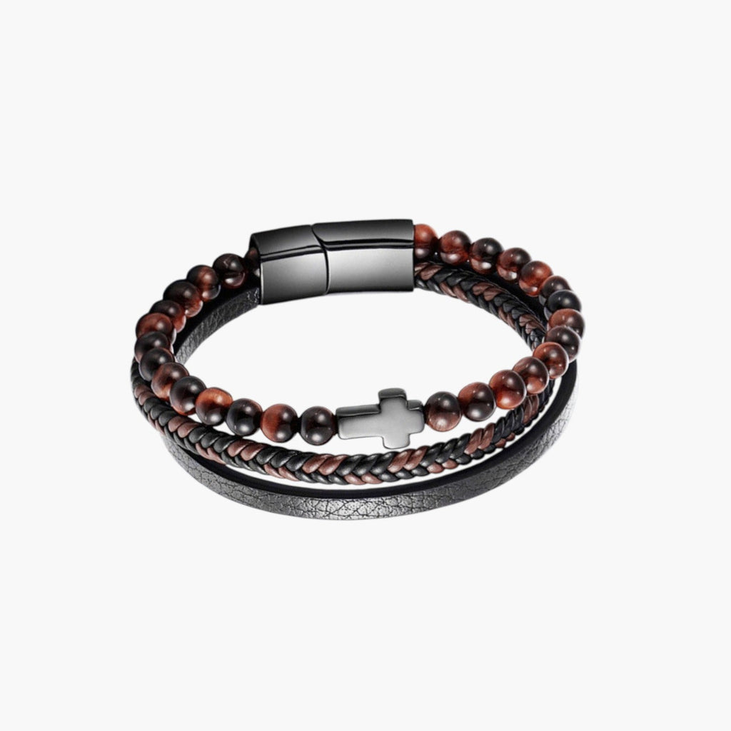 Pulseira de Couro e Pedra Natural
