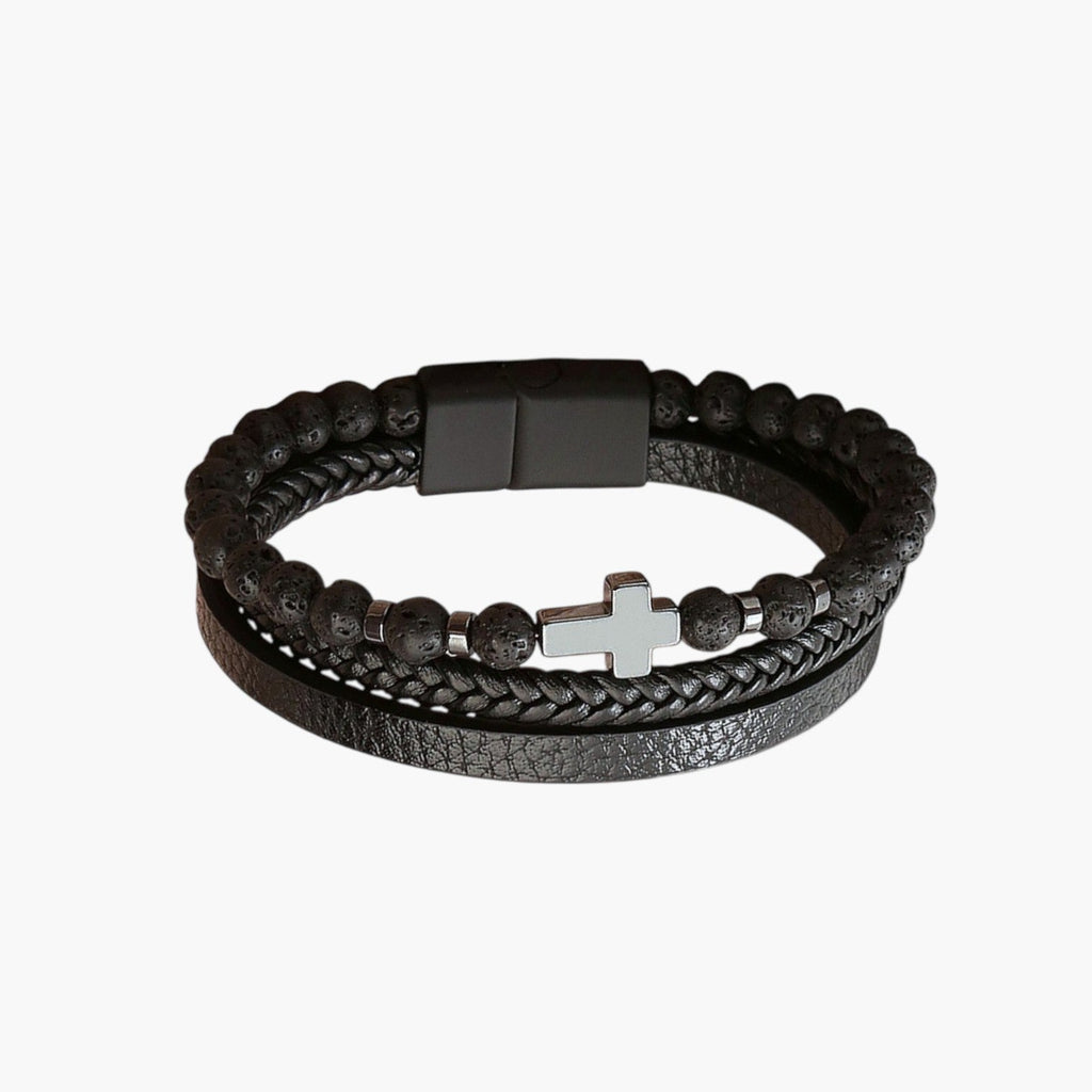 Armband aus Leder und Naturstein