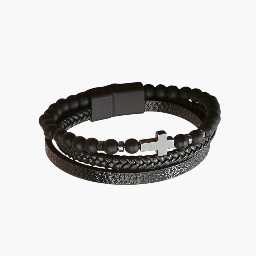 Armband aus Leder und Naturstein