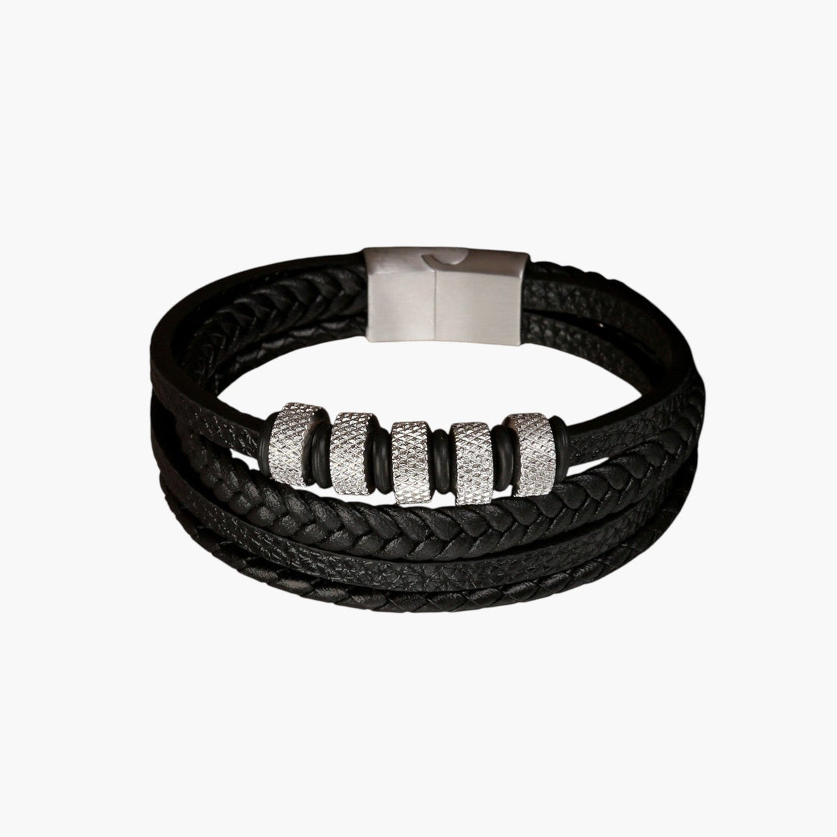 Pulseira de Couro e Aço Inoxidável