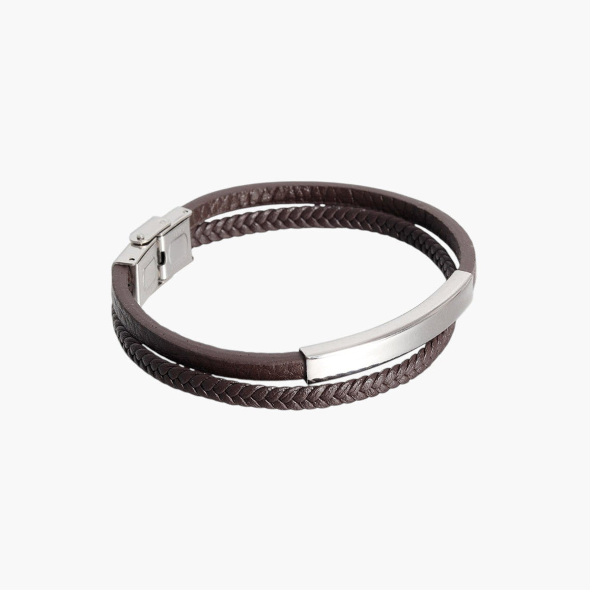 Pulseira de Couro e Aço Inoxidável