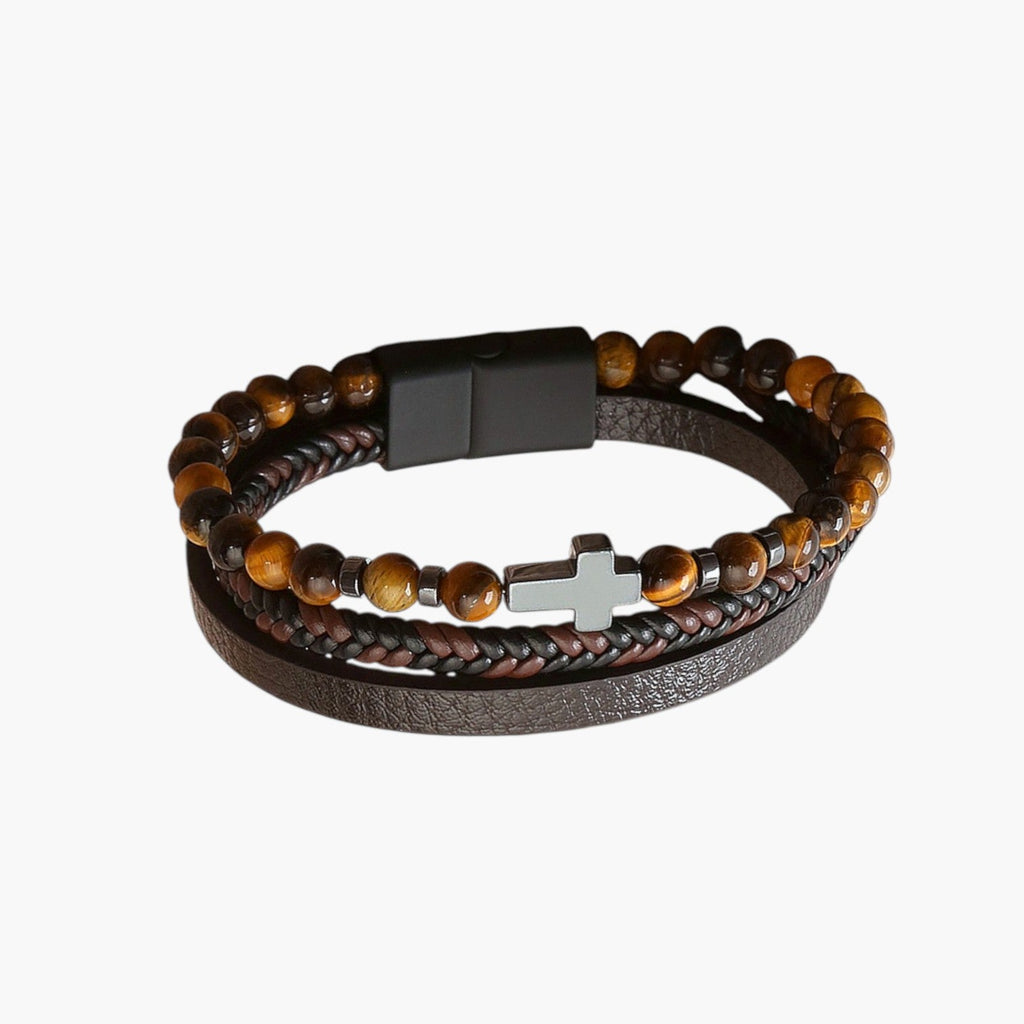 Armband aus Leder und Naturstein