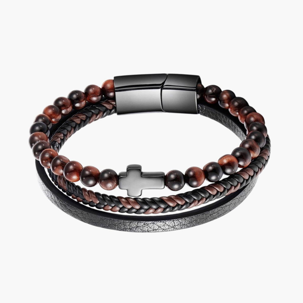 Pulseira de Couro e Pedra Natural