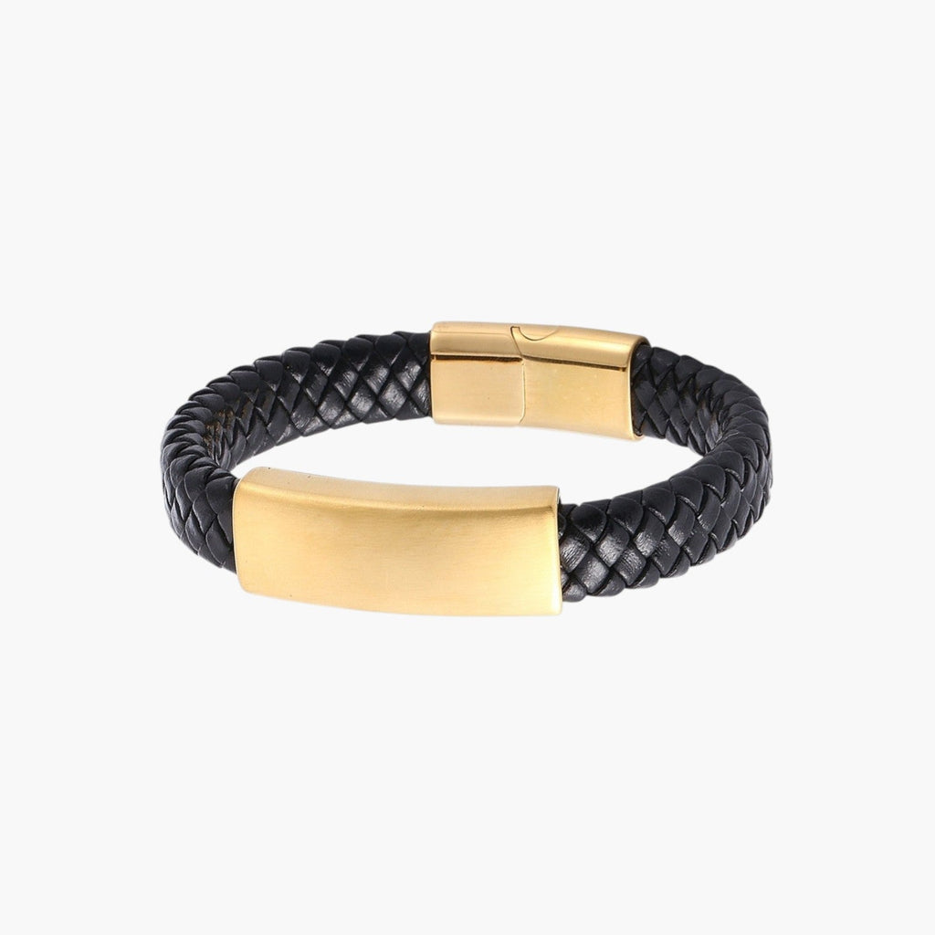 Pulseira de Couro e Aço Inoxidável