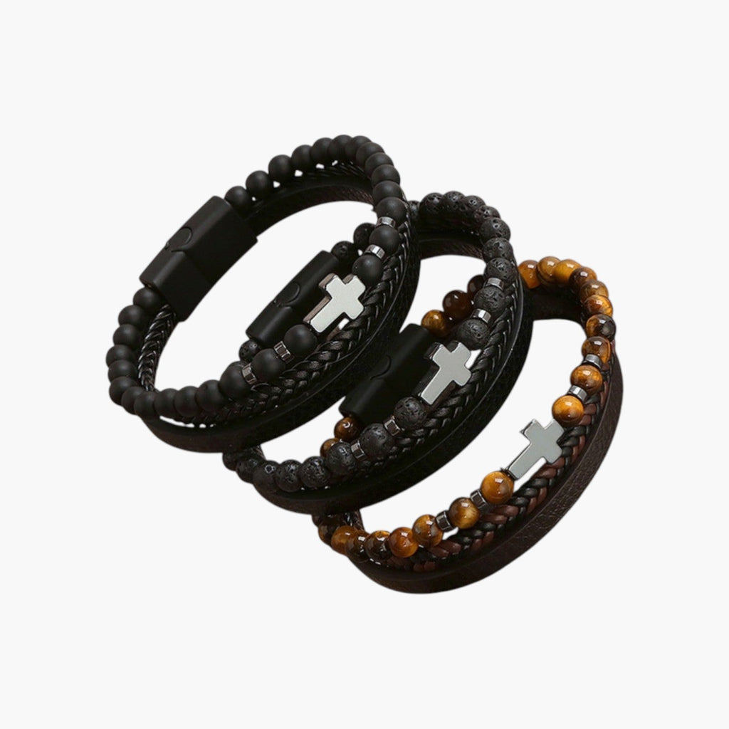 Armband aus Leder und Naturstein