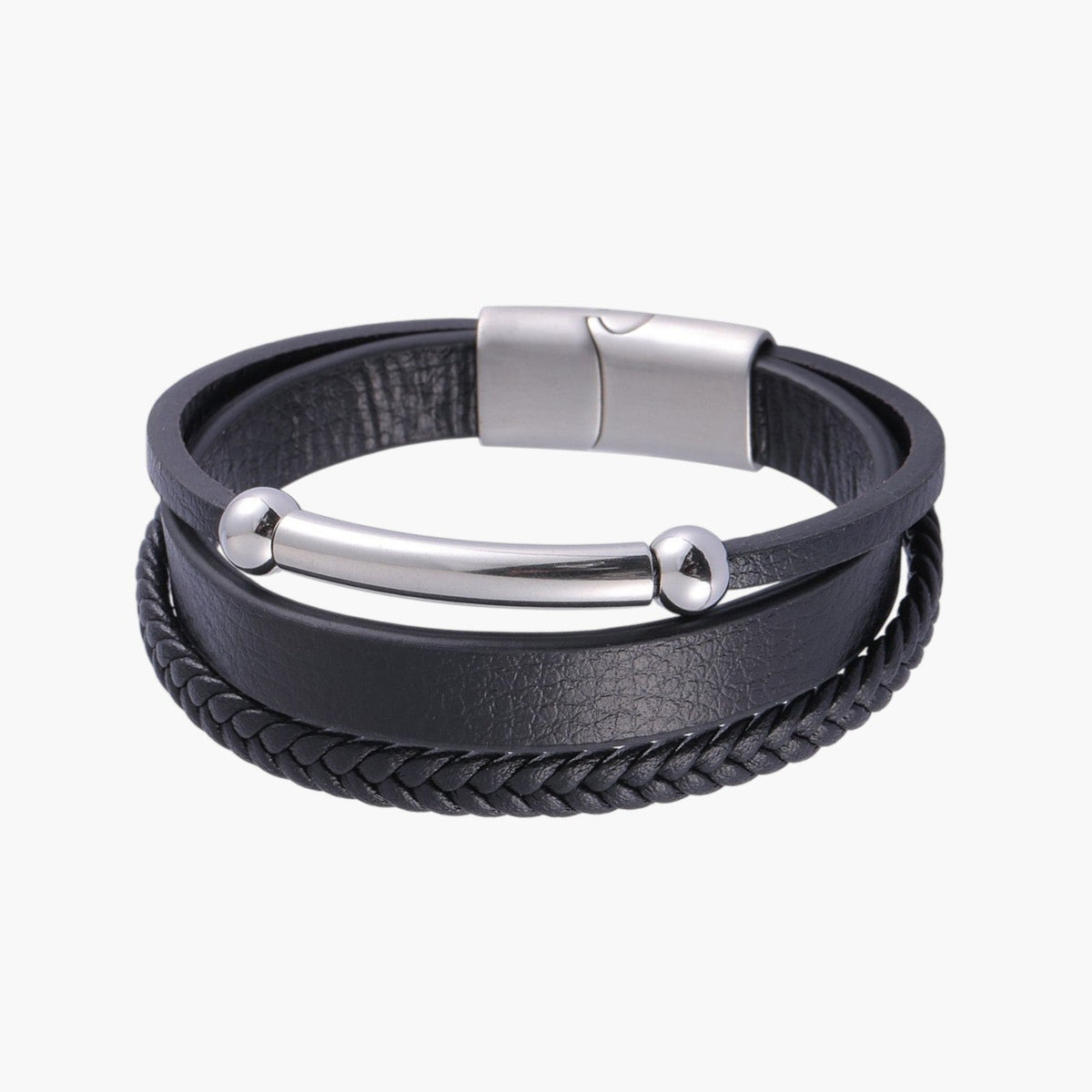 Pulseira de Couro e Aço Inoxidável