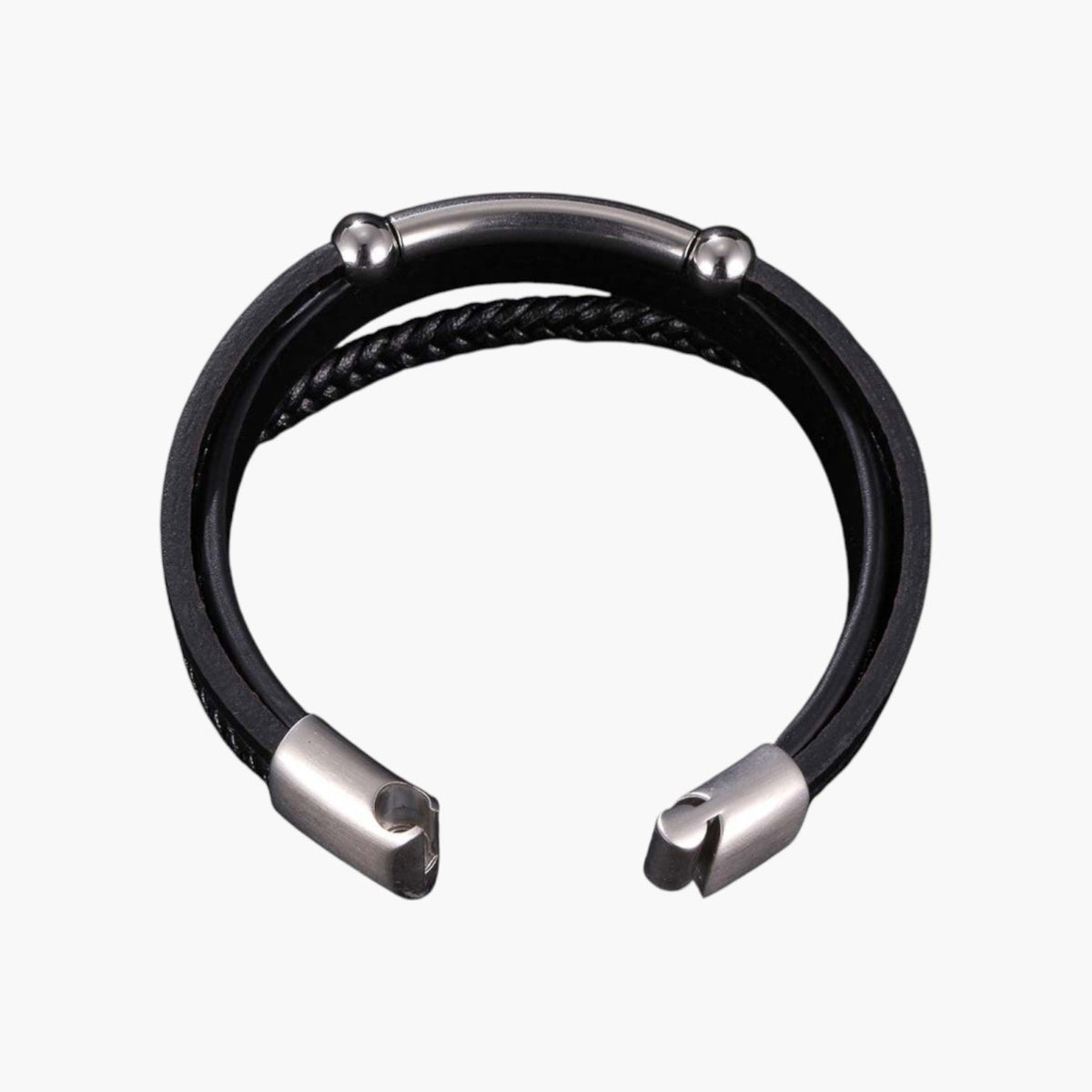 Pulseira de Couro e Aço Inoxidável