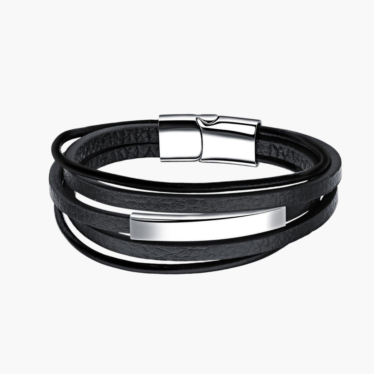 Pulseira de Couro e Aço Inoxidável