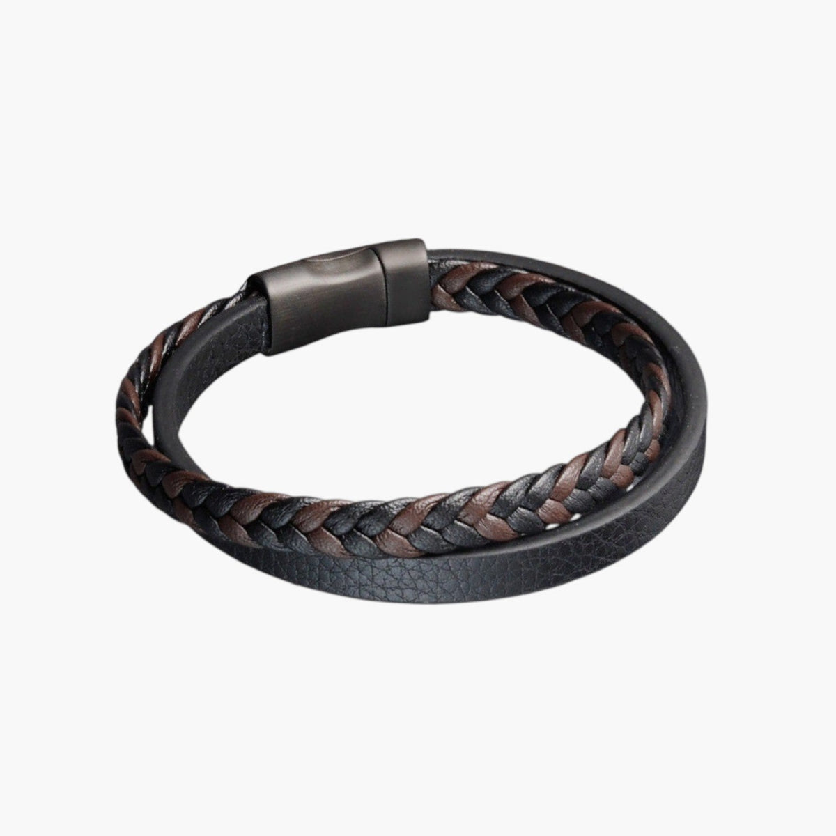 Pulseira de Couro e Aço Inoxidável