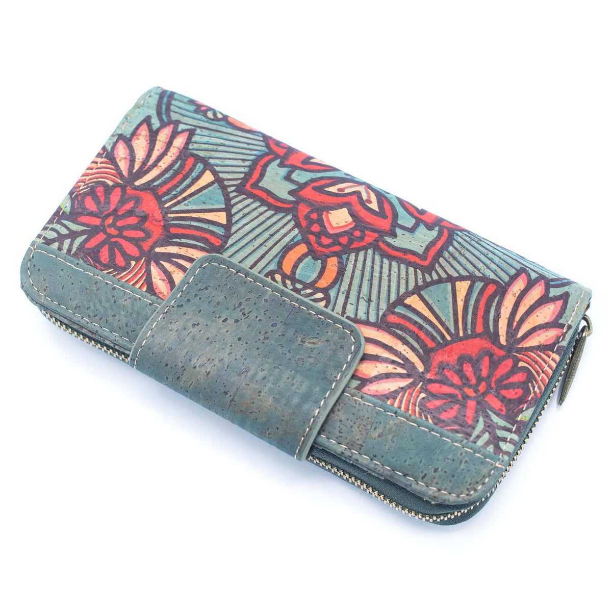 Turquoise Color cork bifold Ladies Pattern Cork Wallet BAG-2089