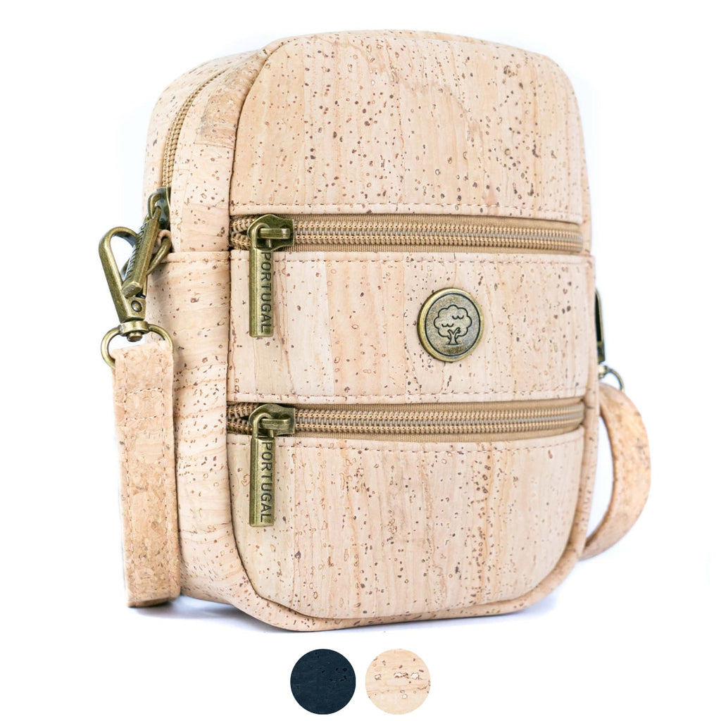 Cork Crossbody Phone Bag – Dual Zipper Vegan Sling Purse BAG-2361