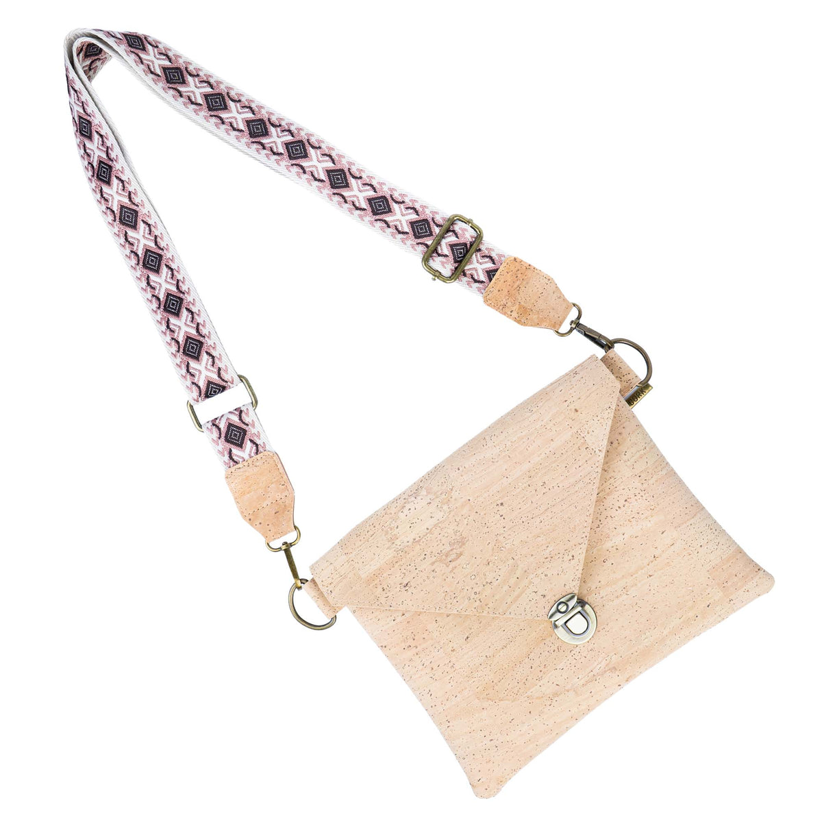 Cork Envelope Crossbody Bag with Interchangeable Strap - Vegan Clutch BAGP-354