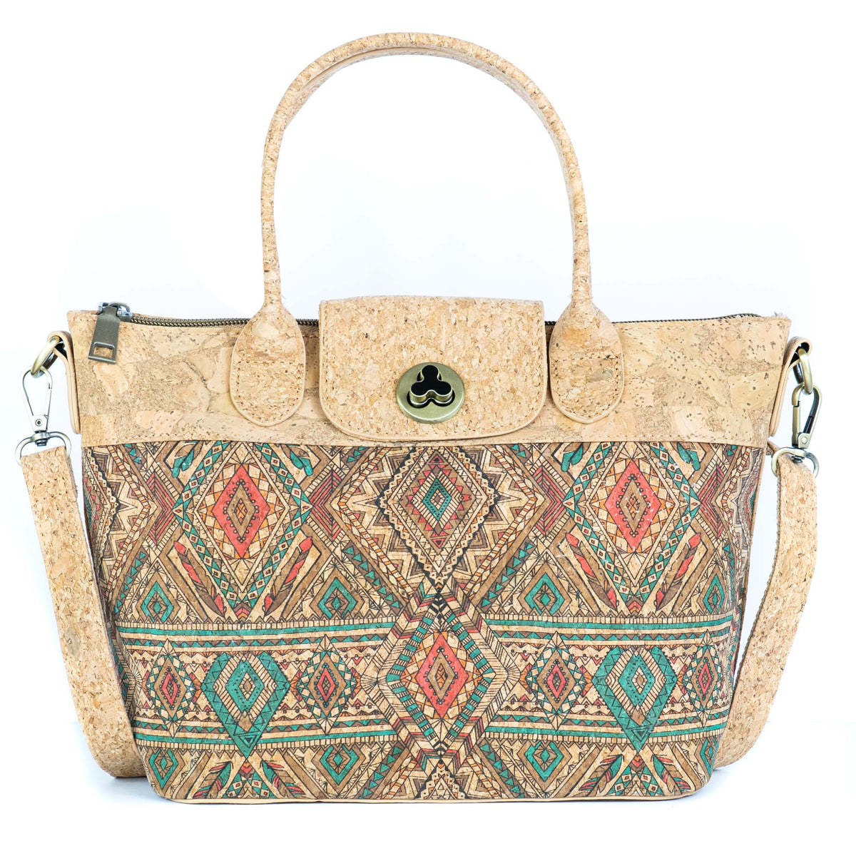 Cork Handbag –  Tile and Floral Pattern BAGD-611
