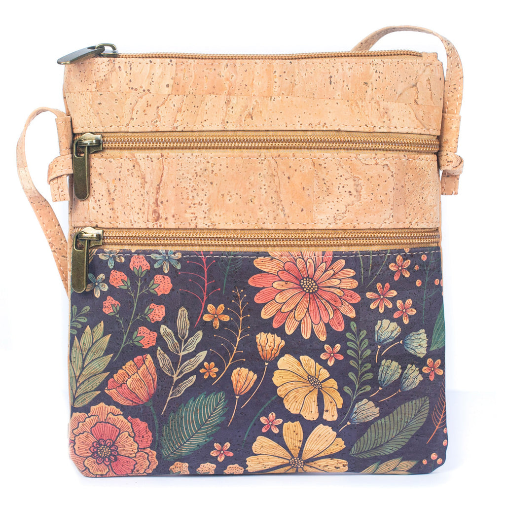 Cork Women's Double Zip Flower print Crossbody Bag BAG-2266