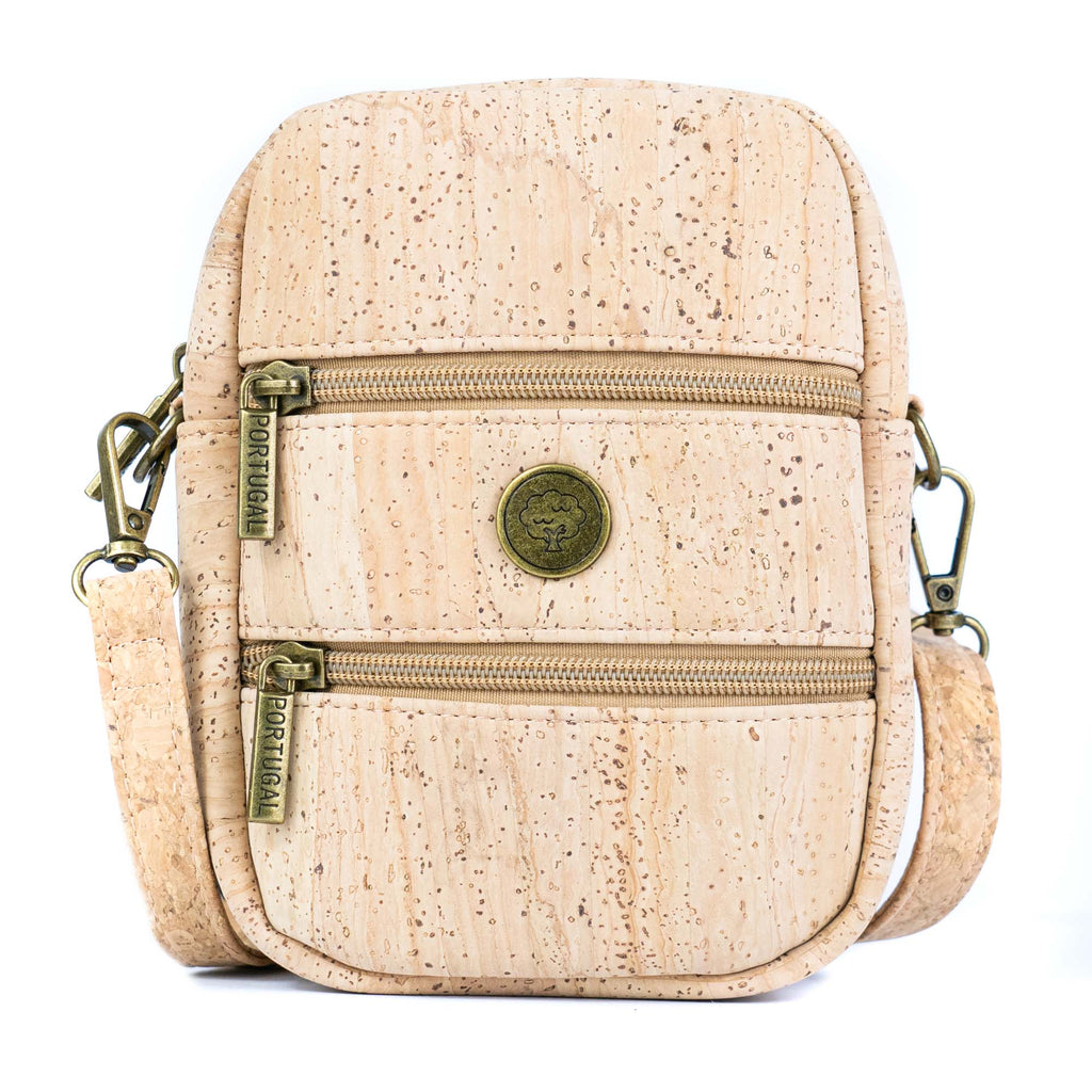 Cork Crossbody Phone Bag – Dual Zipper Vegan Sling Purse BAG-2361