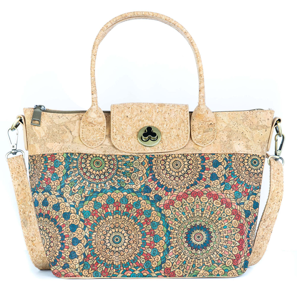 Cork Handbag –  Tile and Floral Pattern BAGD-611